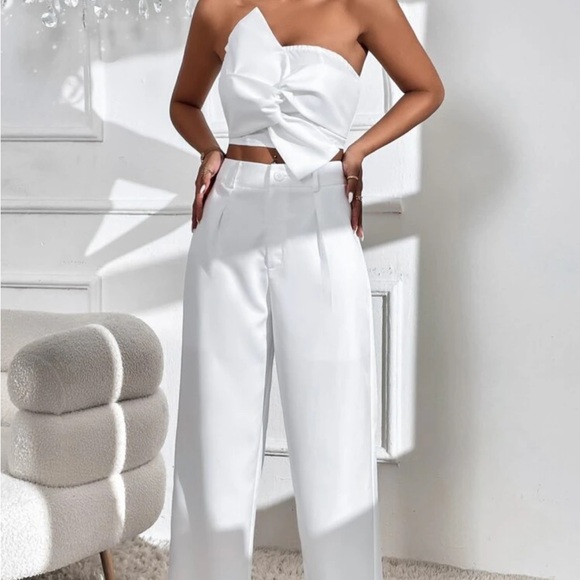 SHEIN Pants - SHEIN Privé Bow Front Crop Tube Top & Wide Leg Pants